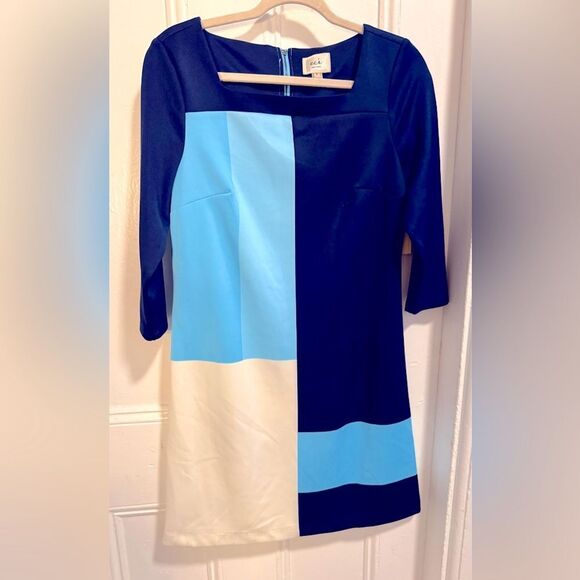 NWT Eci Navy and Light Blue color block Long Sleeve Dress Sz 8 - Picture 1 of 7